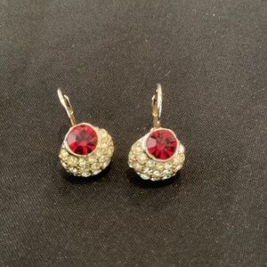 Ruby & Diamond Droplet Silver Tone French Back Earrings